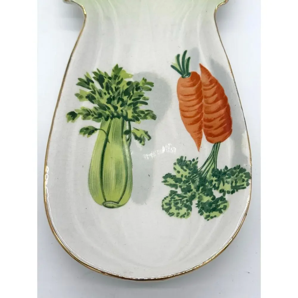 Vintage Ceramic Celery Shaped Serving Dish Spoonrest Hand Painted Painted 12'L